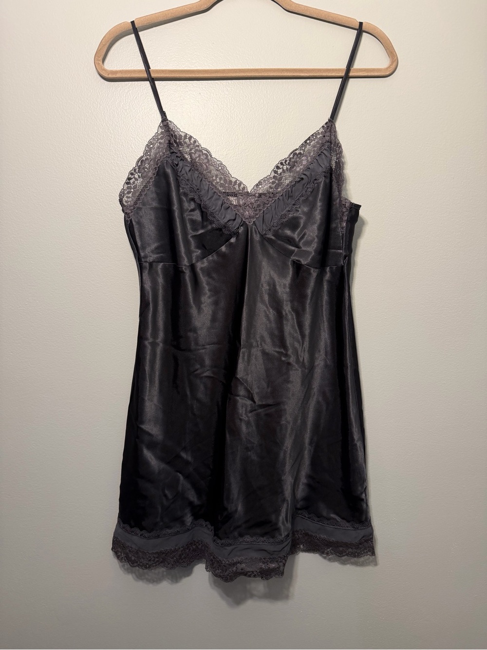 Victoria's Secret Charcoal Gray Lace-Trim Satin Slip